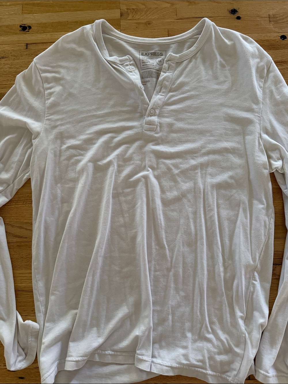 Express White Long Sleeve Henley Shirt Large